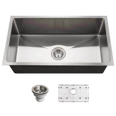 Houzer Nouvelle 31 inch Stainless Steel Undermount Single Bowl Kitchen Sink with Strainer & Grid